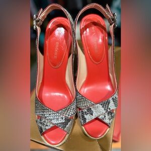 Women's Snakeskin Peep-Toe Heels - Orange